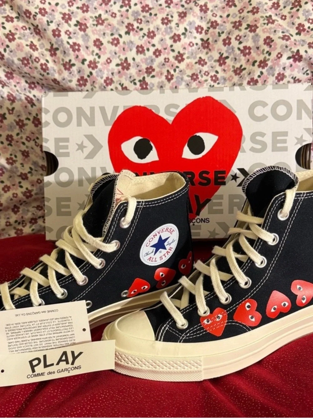 Black High-Top Canvas Sneakers with Red Heart Motif